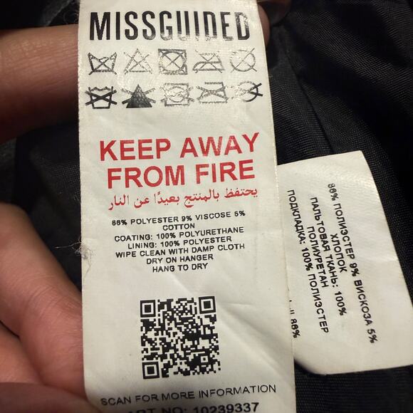 Missguided Black Faux Leather Moto Biker Jacket Black Zip Up Women 8 Edgy Winter - Picture 7 of 9